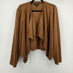 Torrid Women Brown Faux‎ Suede Waterfall Drape Cardigan Jacket Plus Size 1